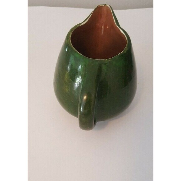 STANGL Milk Pitcher signed Pottery Green Brown 3 3/4 X 6   USA 1/2 pt Vintage - Picture 5 of 8